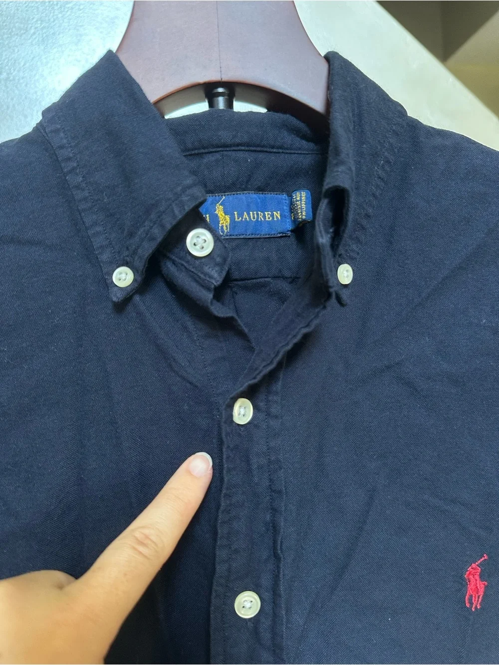 Polo by Ralph Lauren Navy Button-Down Shirt with Red Pony size small